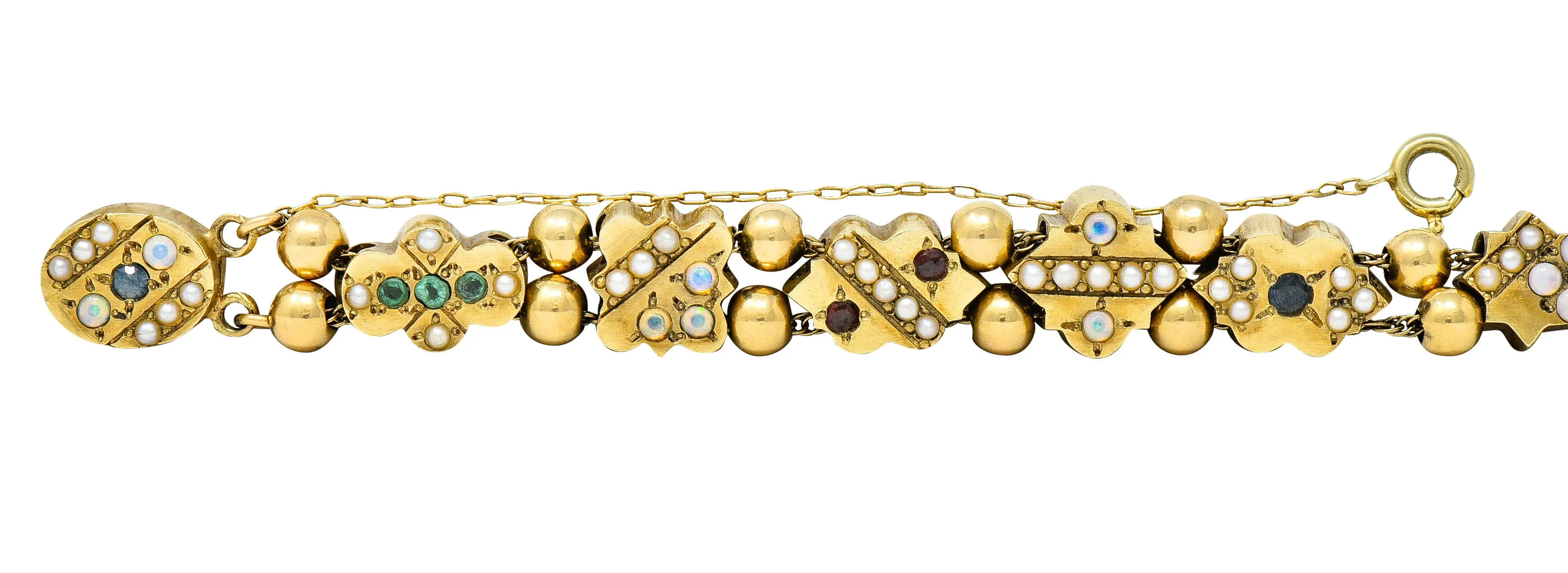 Victorian Multi-Gem 14 Karat Gold Slide Link Bracelet