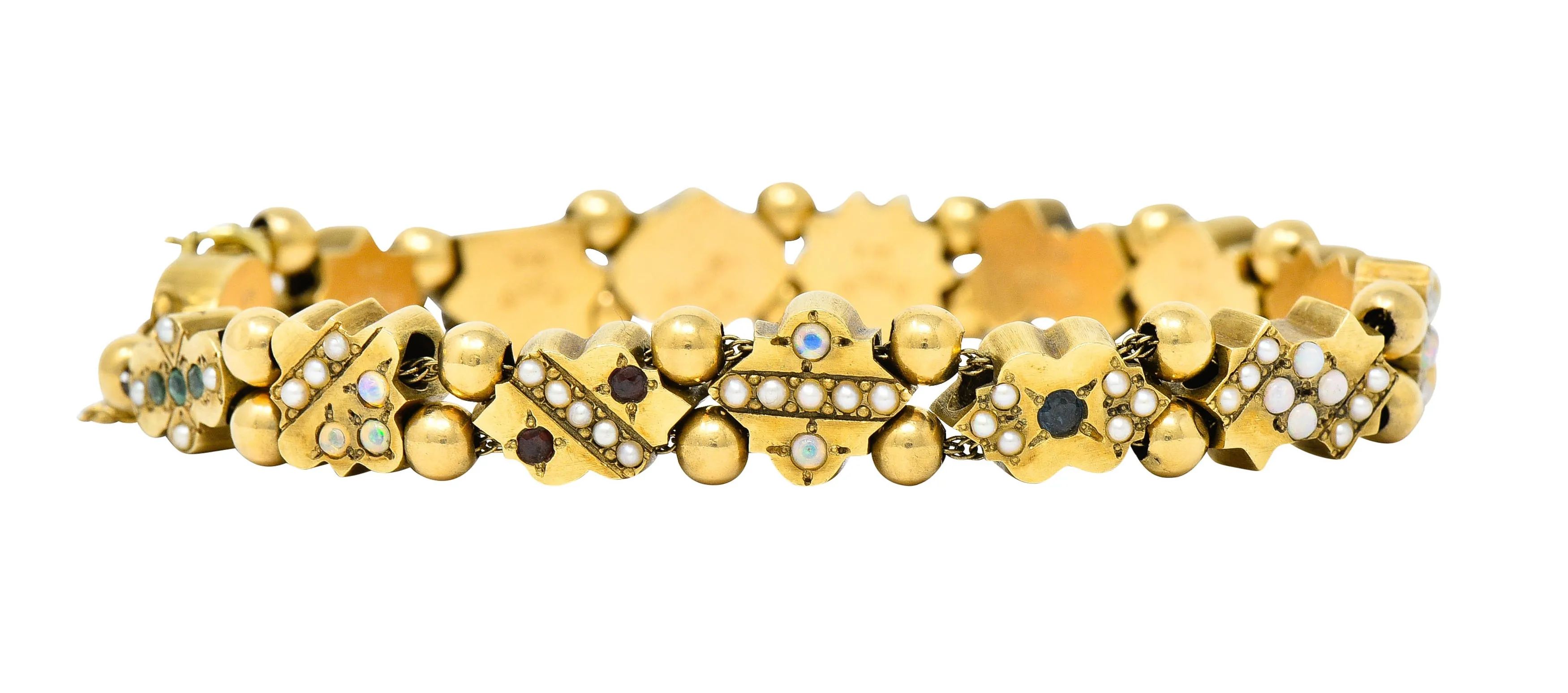 Victorian Multi-Gem 14 Karat Gold Slide Link Bracelet