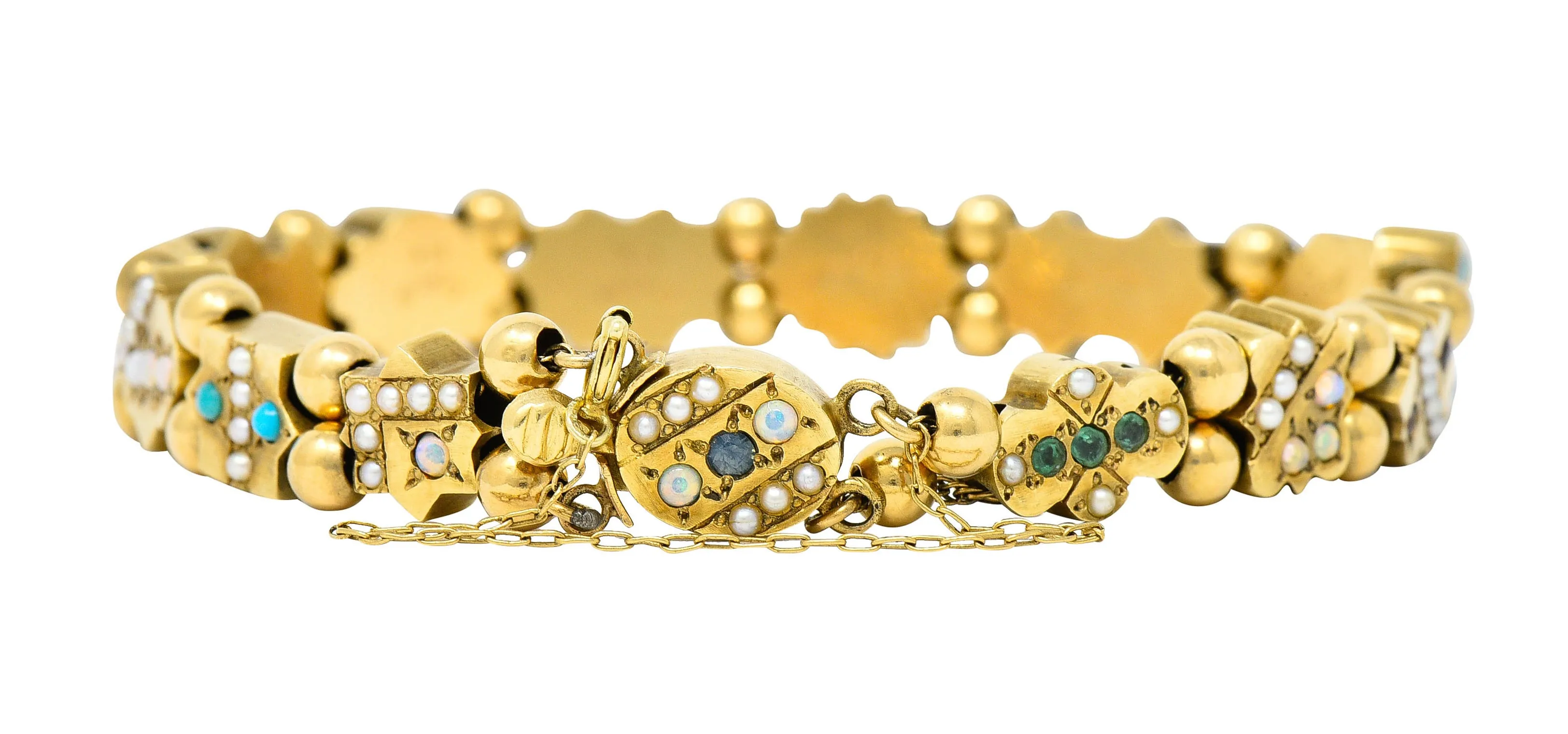 Victorian Multi-Gem 14 Karat Gold Slide Link Bracelet