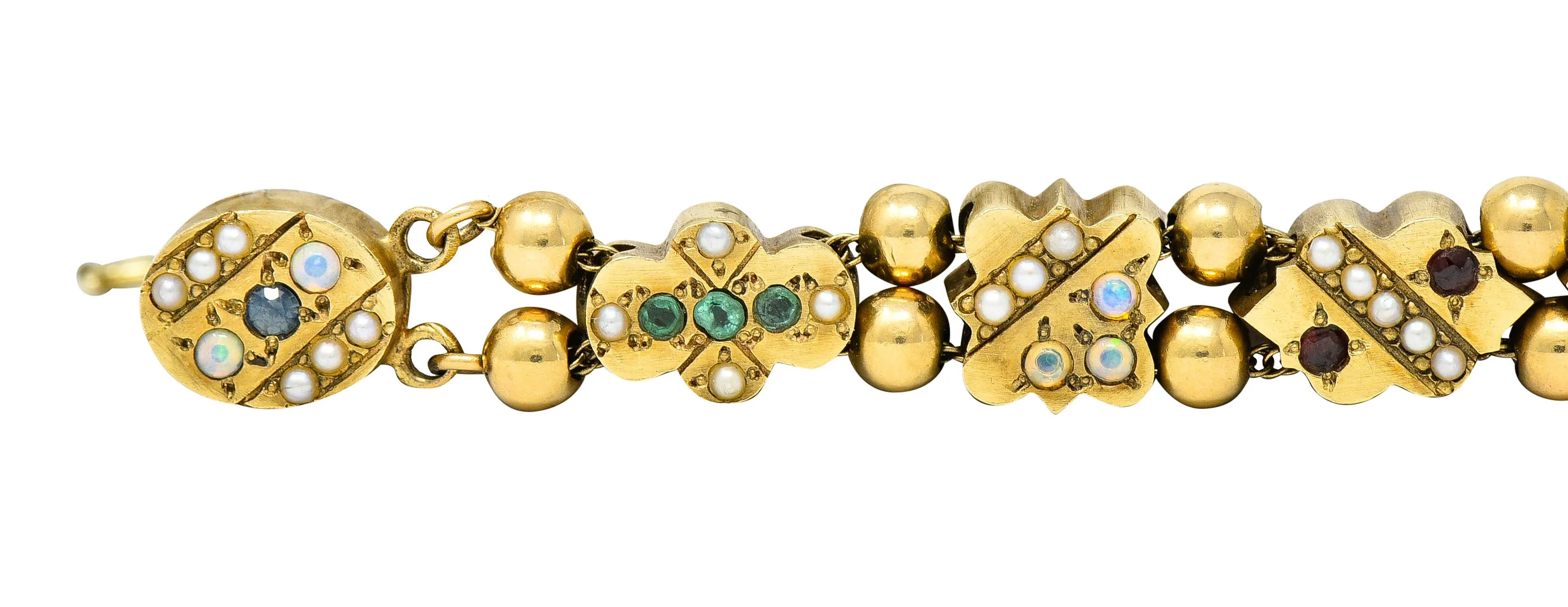 Victorian Multi-Gem 14 Karat Gold Slide Link Bracelet