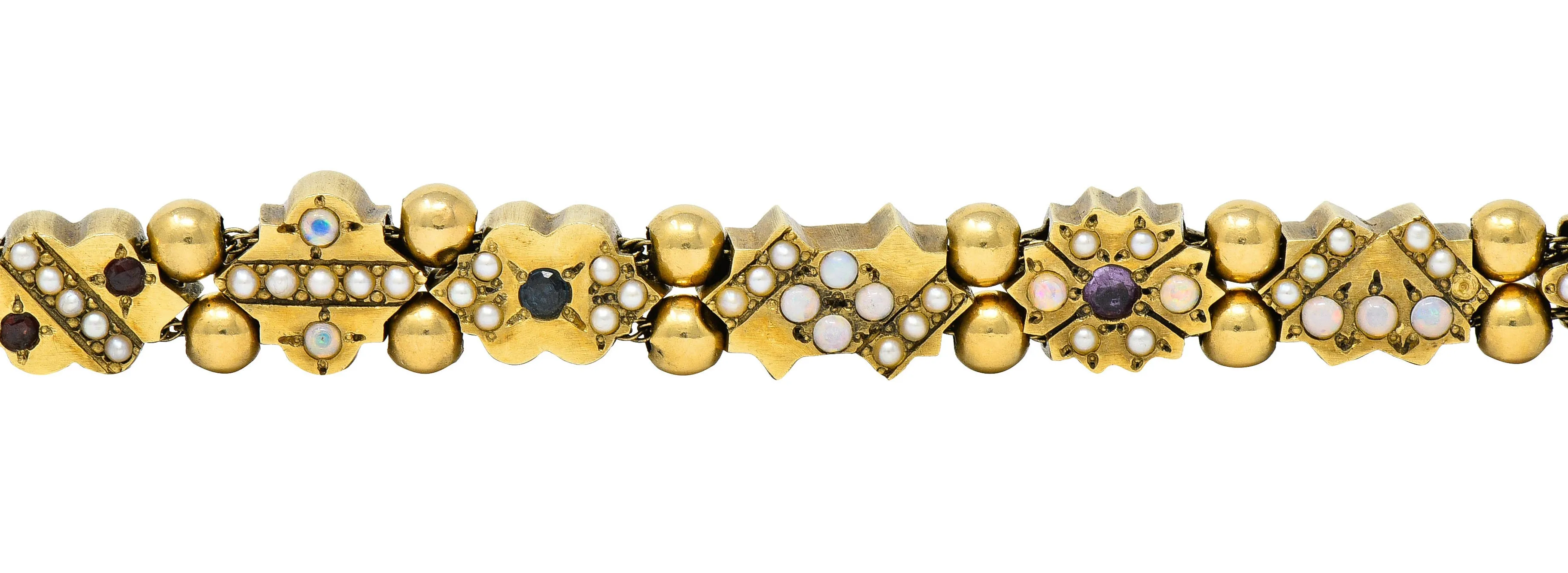 Victorian Multi-Gem 14 Karat Gold Slide Link Bracelet