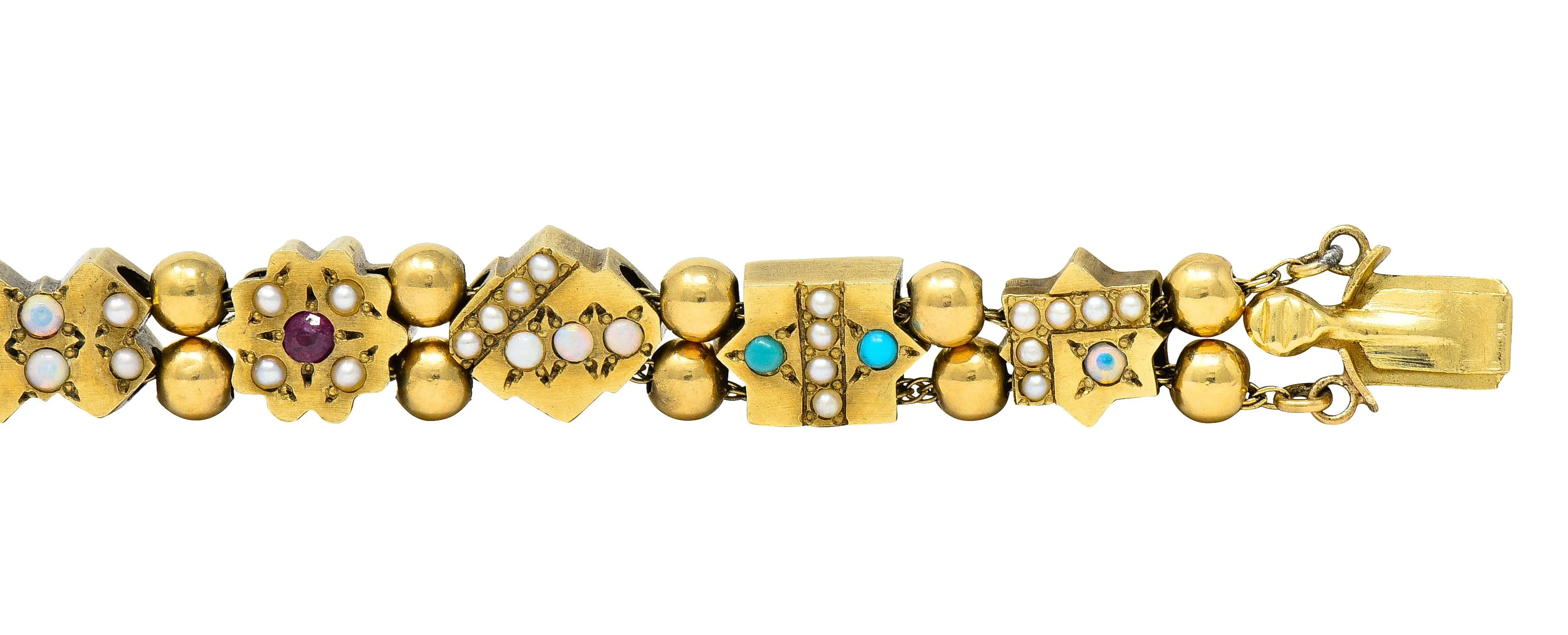 Victorian Multi-Gem 14 Karat Gold Slide Link Bracelet