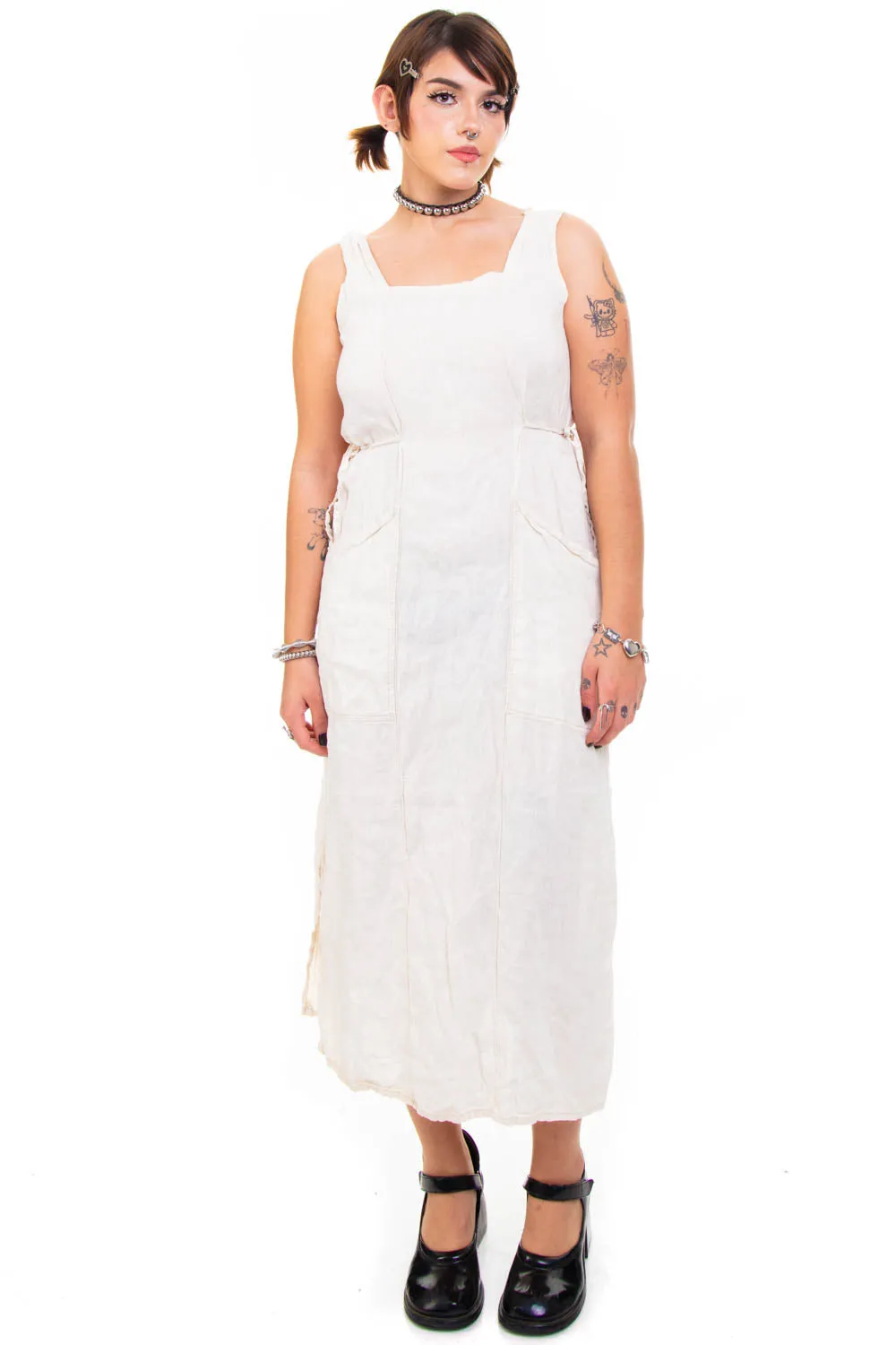 Vintage Y2K Linen Tie Pocket Dress - OSFM