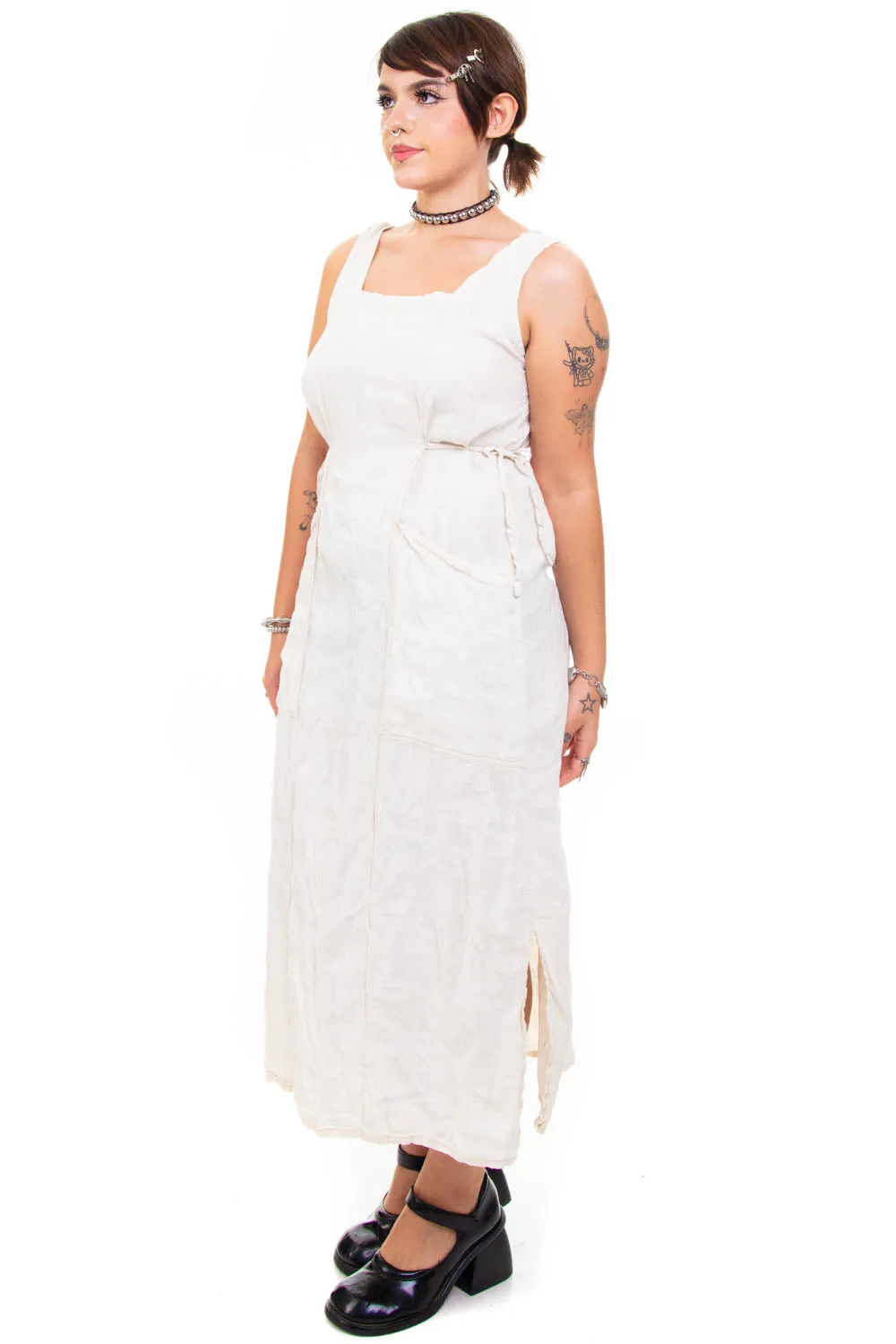 Vintage Y2K Linen Tie Pocket Dress - OSFM