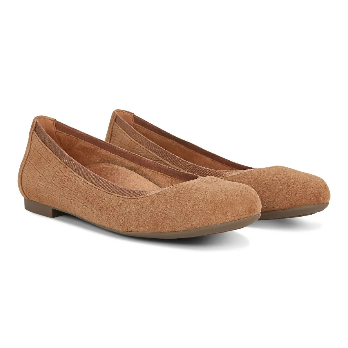 Vionic Anita Flat Tan Croc Suede