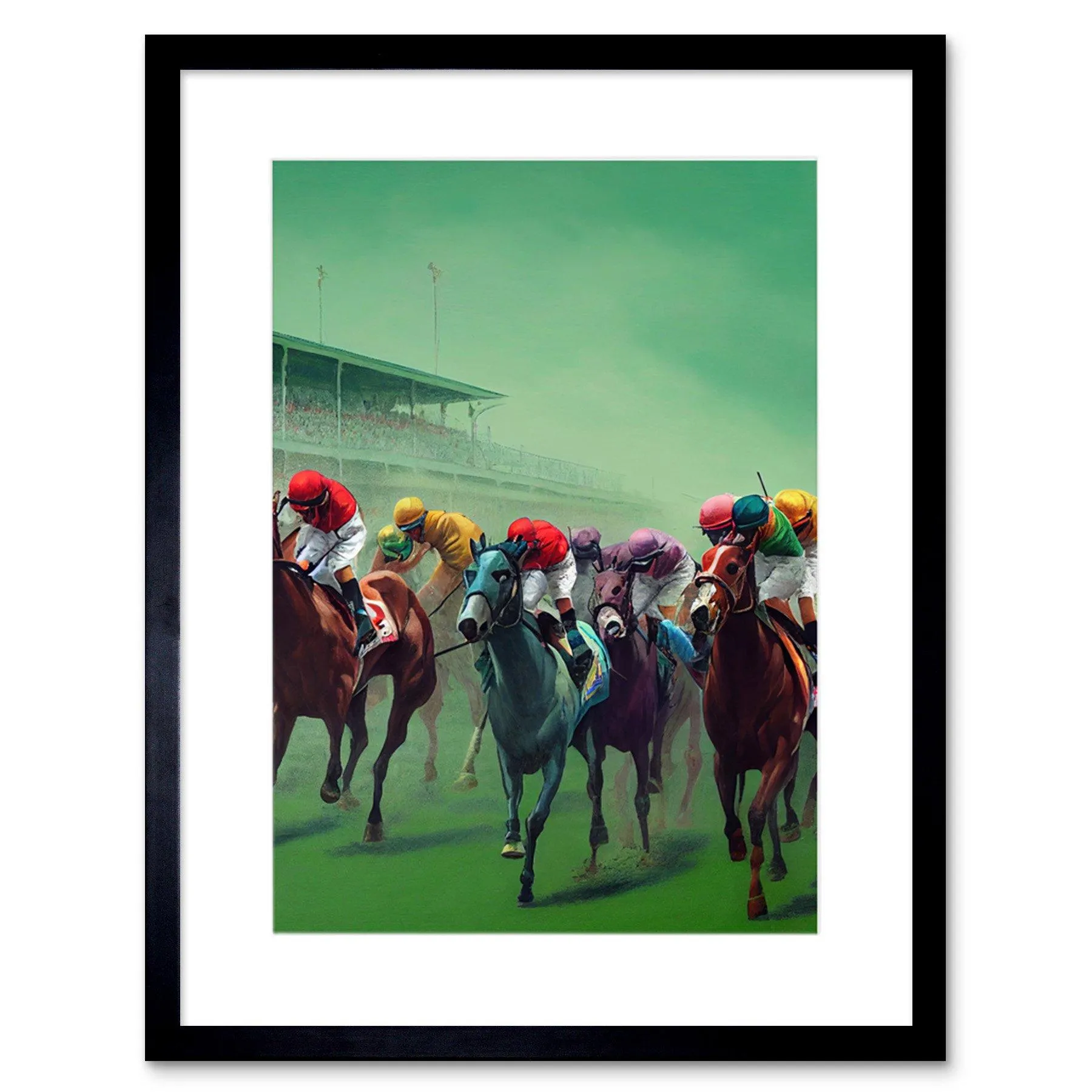 Wall Art & Pictures | Wall Art Print Kentucky Derby Horse Racing Jockeys Modern Oil Painting Artwork Framed 9X7 Inch | Arter