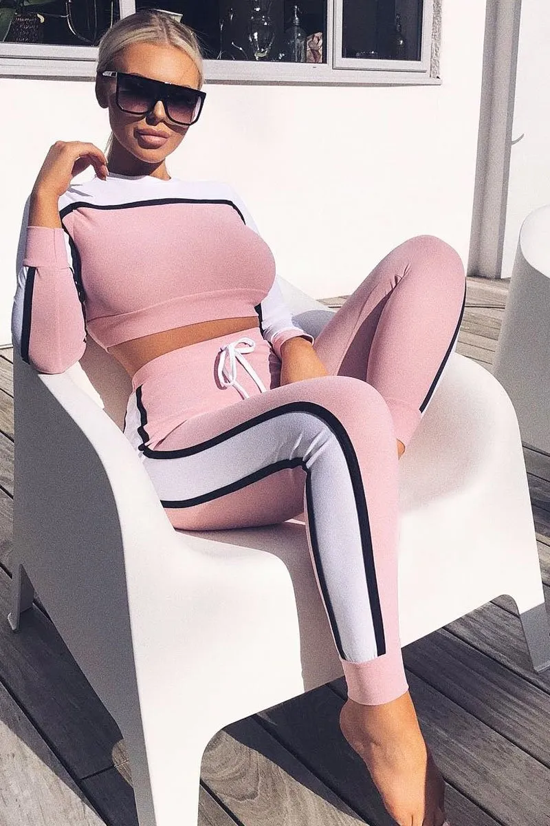 White and Pink Colour Block Tracksuit - Adryanna