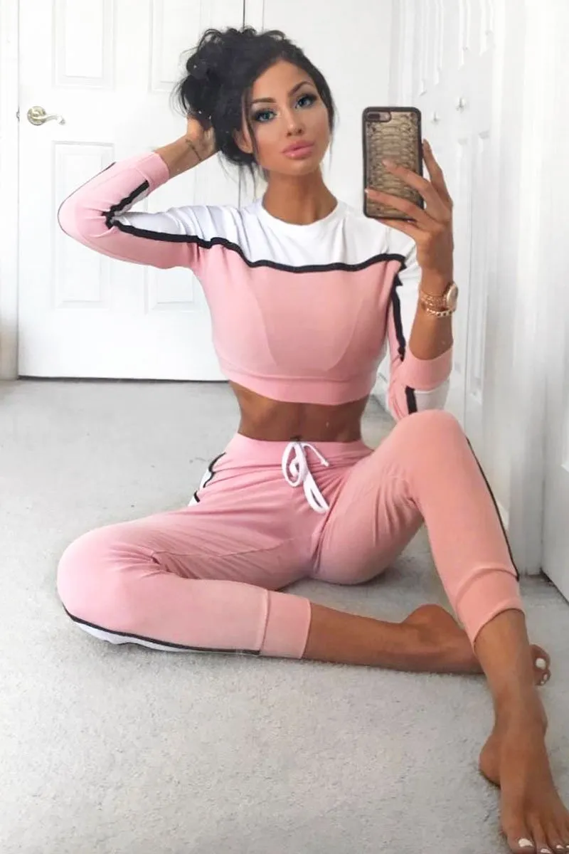 White and Pink Colour Block Tracksuit - Adryanna