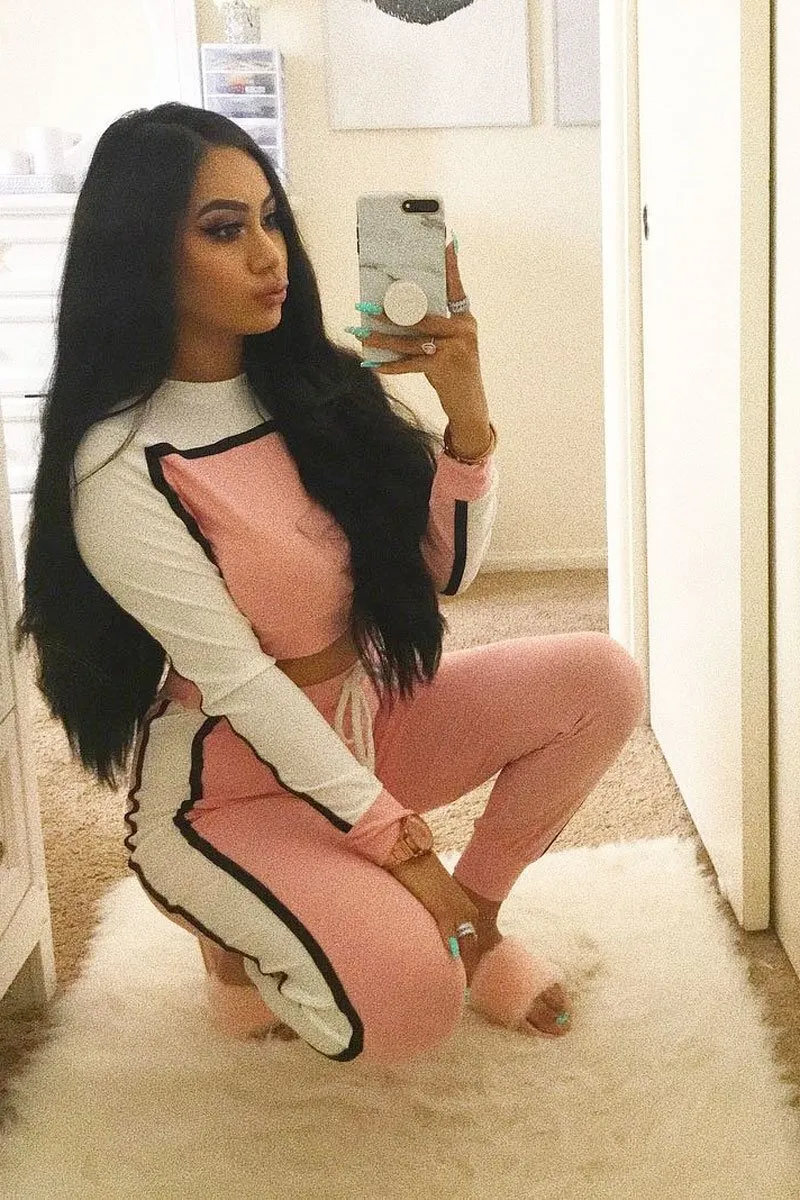 White and Pink Colour Block Tracksuit - Adryanna