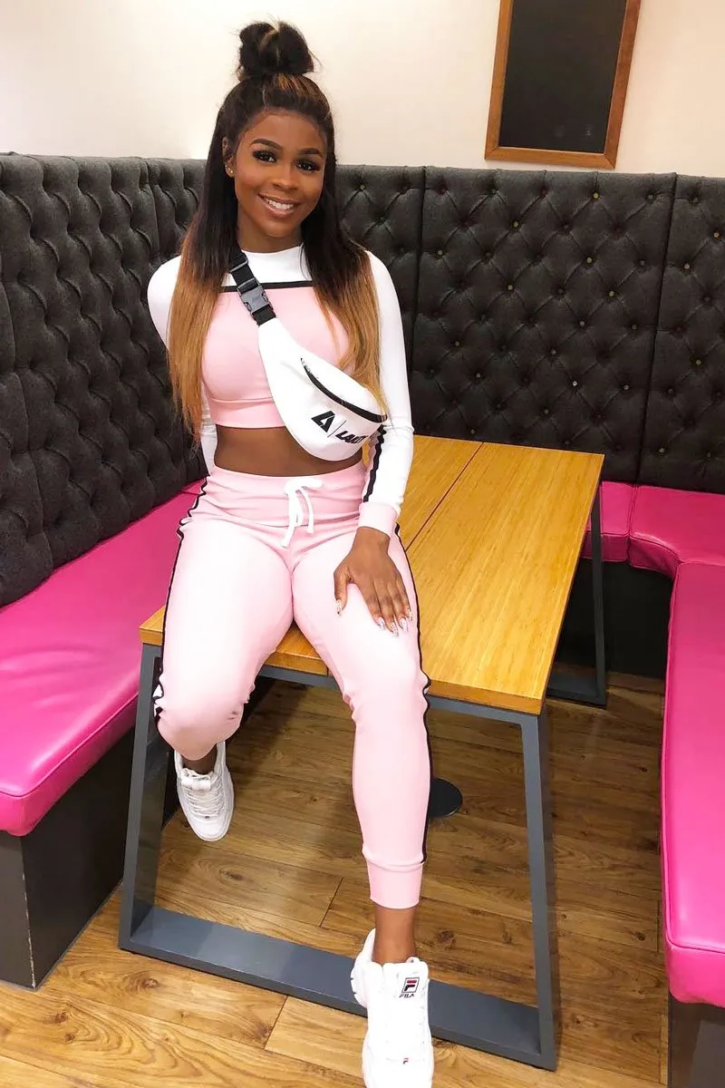 White and Pink Colour Block Tracksuit - Adryanna