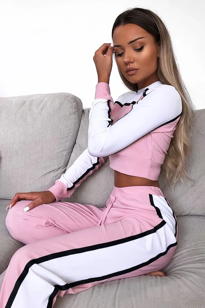 White and Pink Colour Block Tracksuit - Adryanna