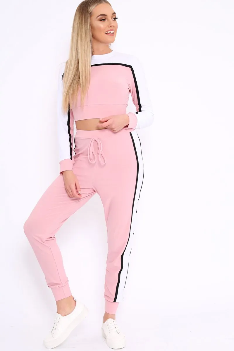 White and Pink Colour Block Tracksuit - Adryanna