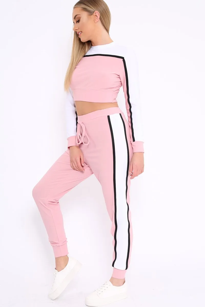 White and Pink Colour Block Tracksuit - Adryanna