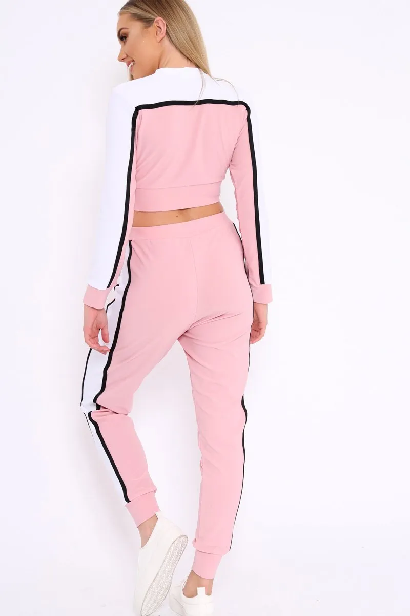 White and Pink Colour Block Tracksuit - Adryanna