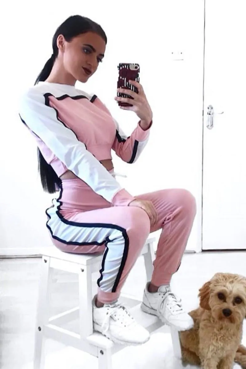 White and Pink Colour Block Tracksuit - Adryanna