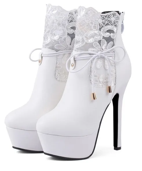 Ankle Lace Crochet Stiletto Platform Boots