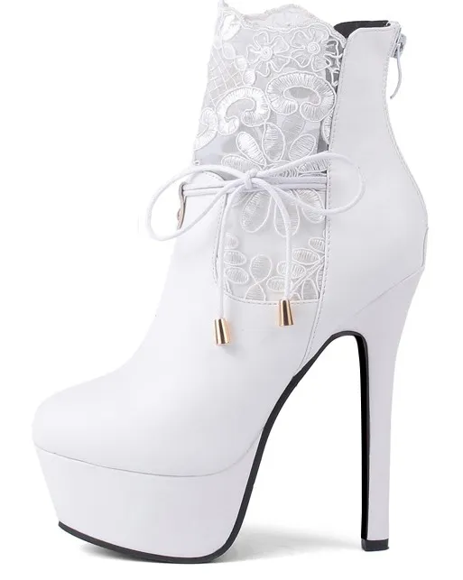 Ankle Lace Crochet Stiletto Platform Boots