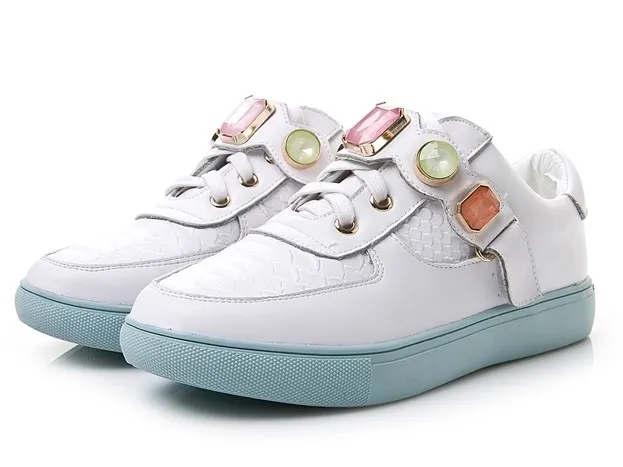 White Gemstones Platforms Loafers