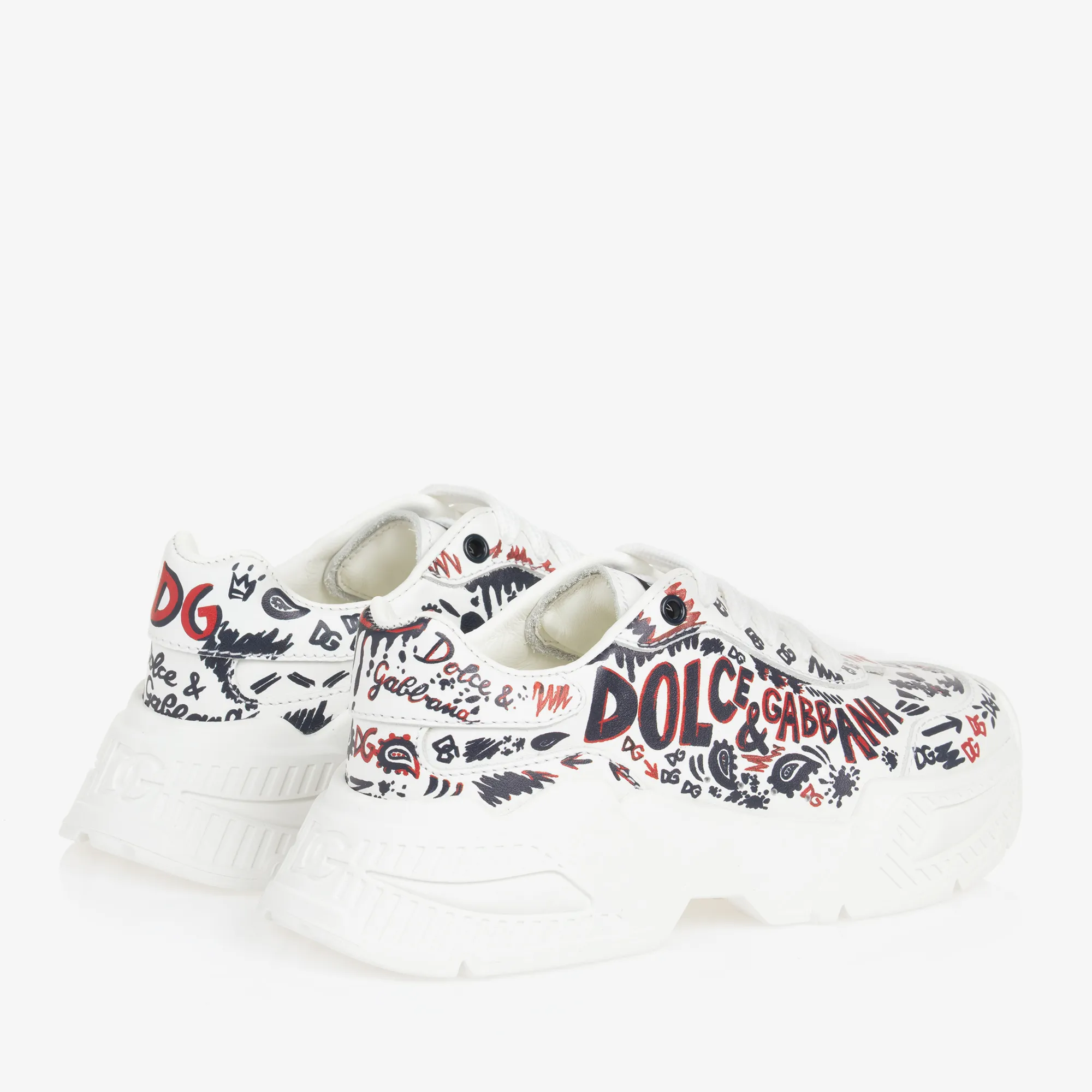 White Doodle Lace-Up Trainers