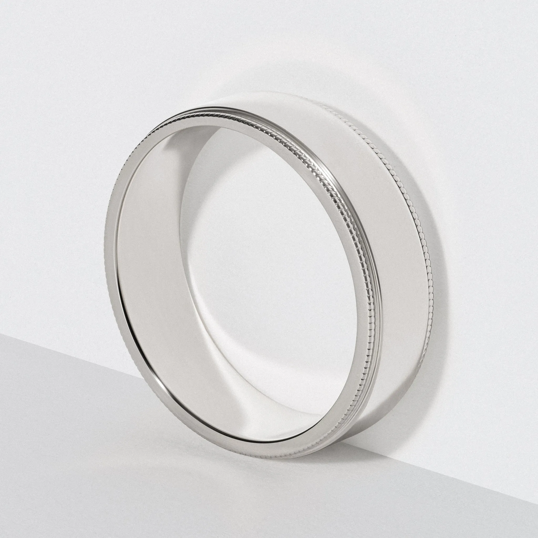 White Gold Milgrain Flat Wedding Band Polished 6mm