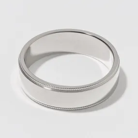 White Gold Milgrain Flat Wedding Band Polished 6mm