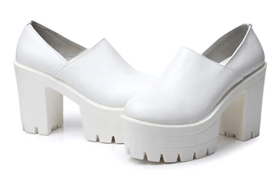 White Punk Rock Chunky High Heels Platforms