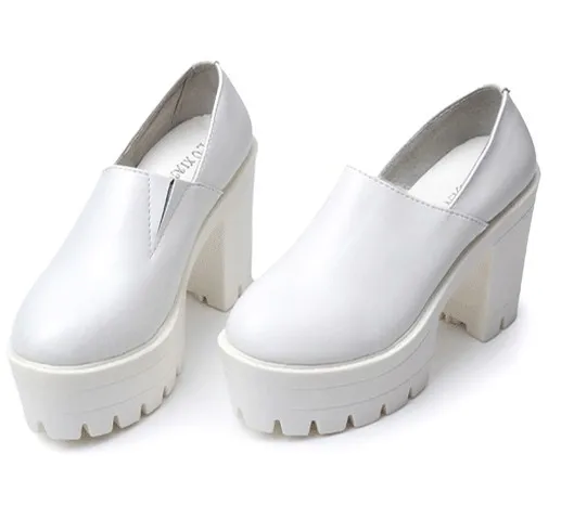 White Punk Rock Chunky High Heels Platforms