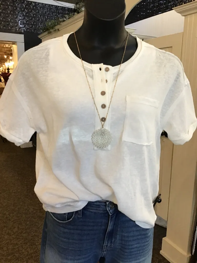 White Henley T Shirt in Sizes Small to 3X