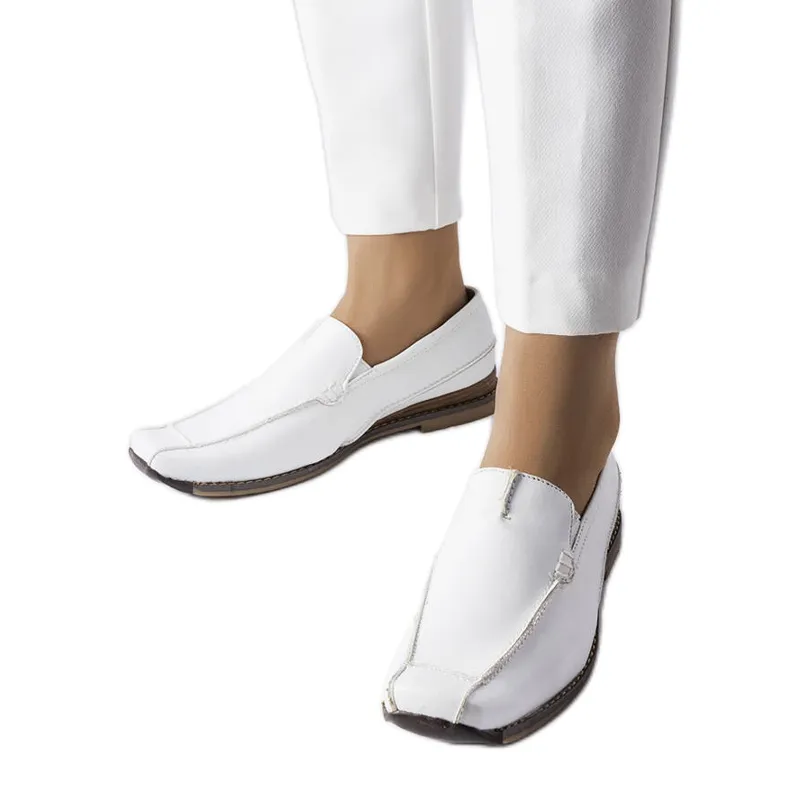 White moccasins with oblong toe by Montague