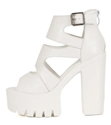 White Peep Toe Strappy Punk Rock Platforms High Heels Sandals