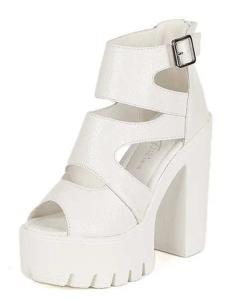 White Peep Toe Strappy Punk Rock Platforms High Heels Sandals