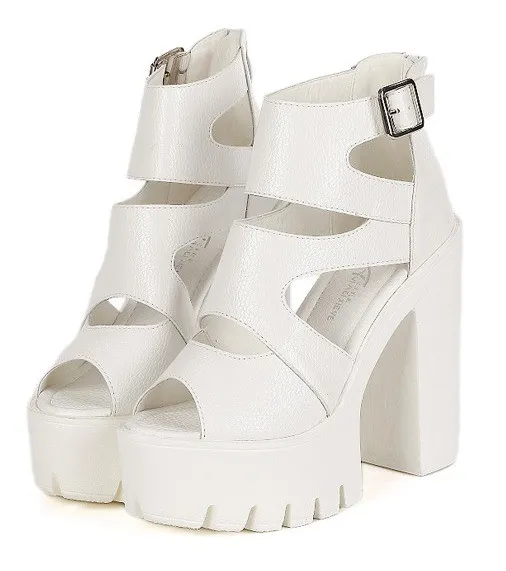 White Peep Toe Strappy Punk Rock Platforms High Heels Sandals