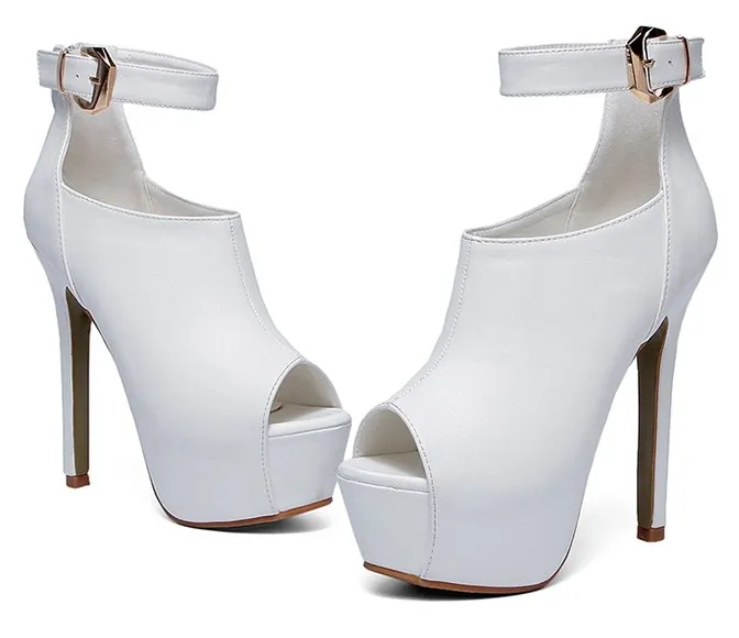 White Ankle Strap Stiletto Boots