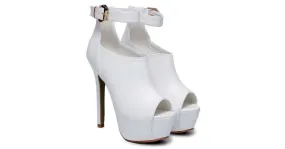 White Ankle Strap Stiletto Boots