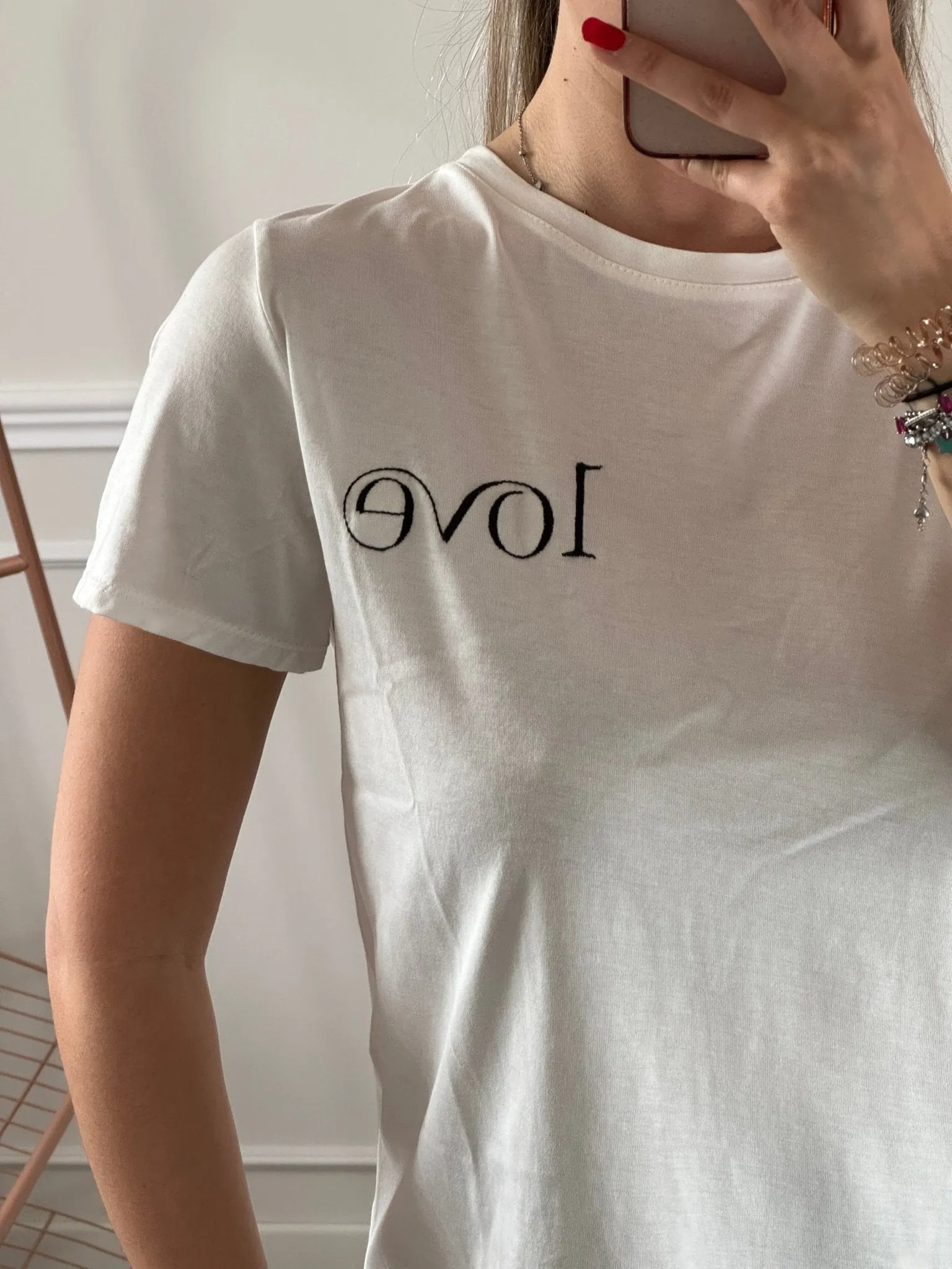 White T-shirt with Love embroidery