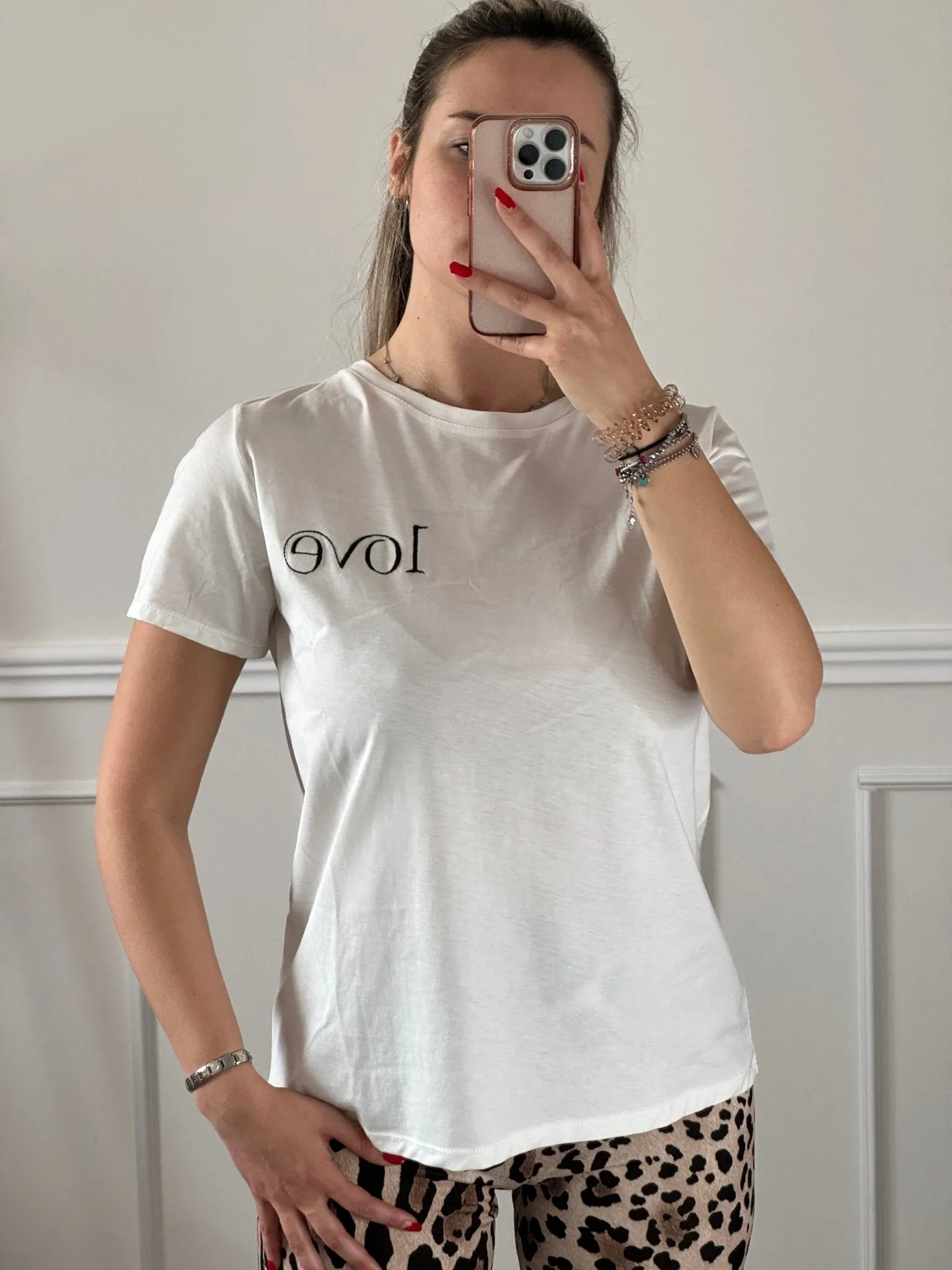 White T-shirt with Love embroidery