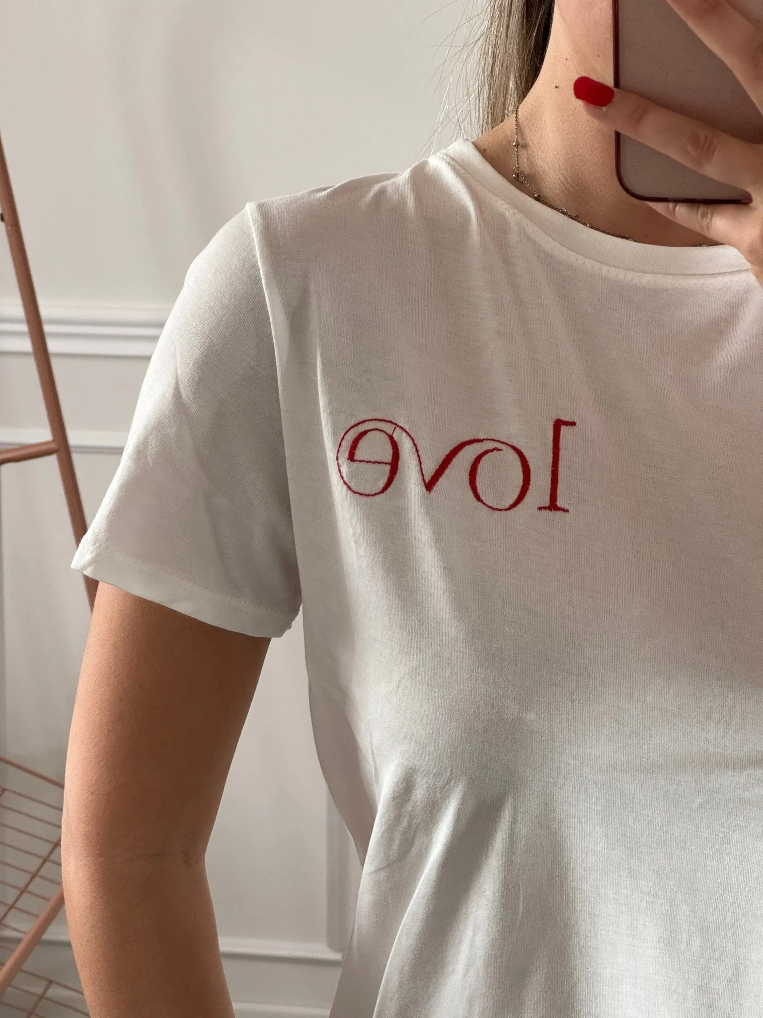 White T-shirt with Love embroidery