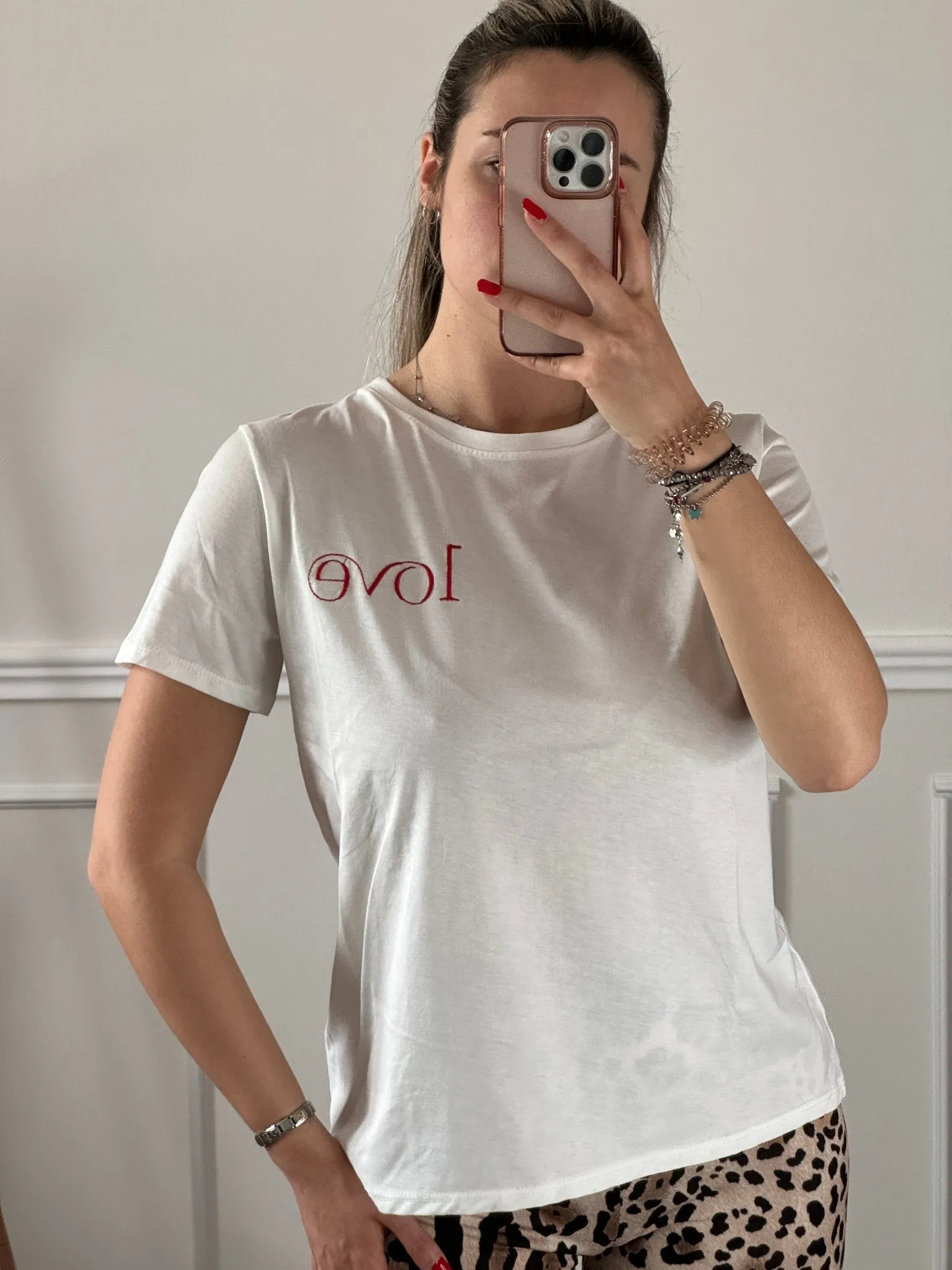 White T-shirt with Love embroidery