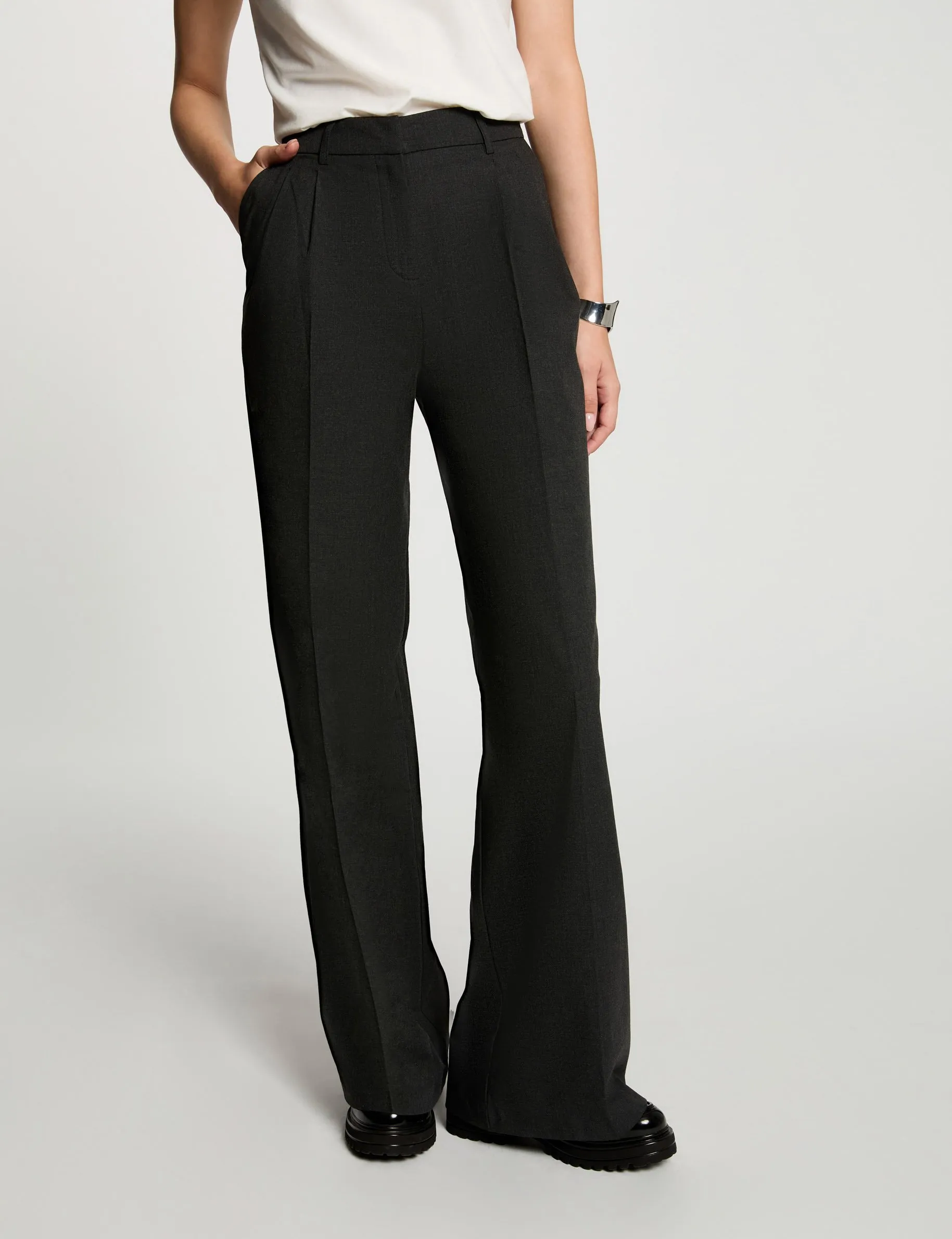 Wide leg trousers with darts anthracite grey women