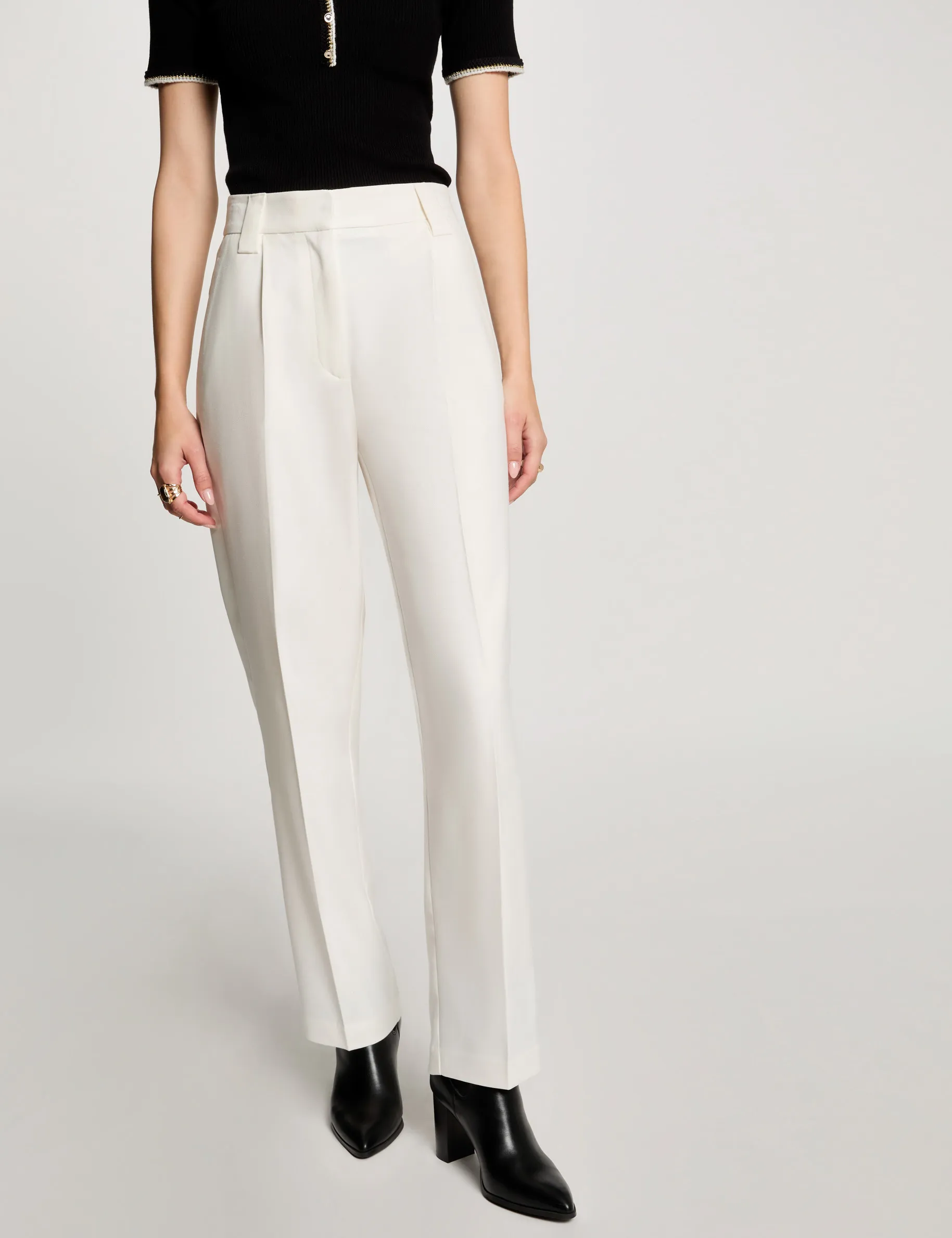 Wide leg trousers with darts ecru women