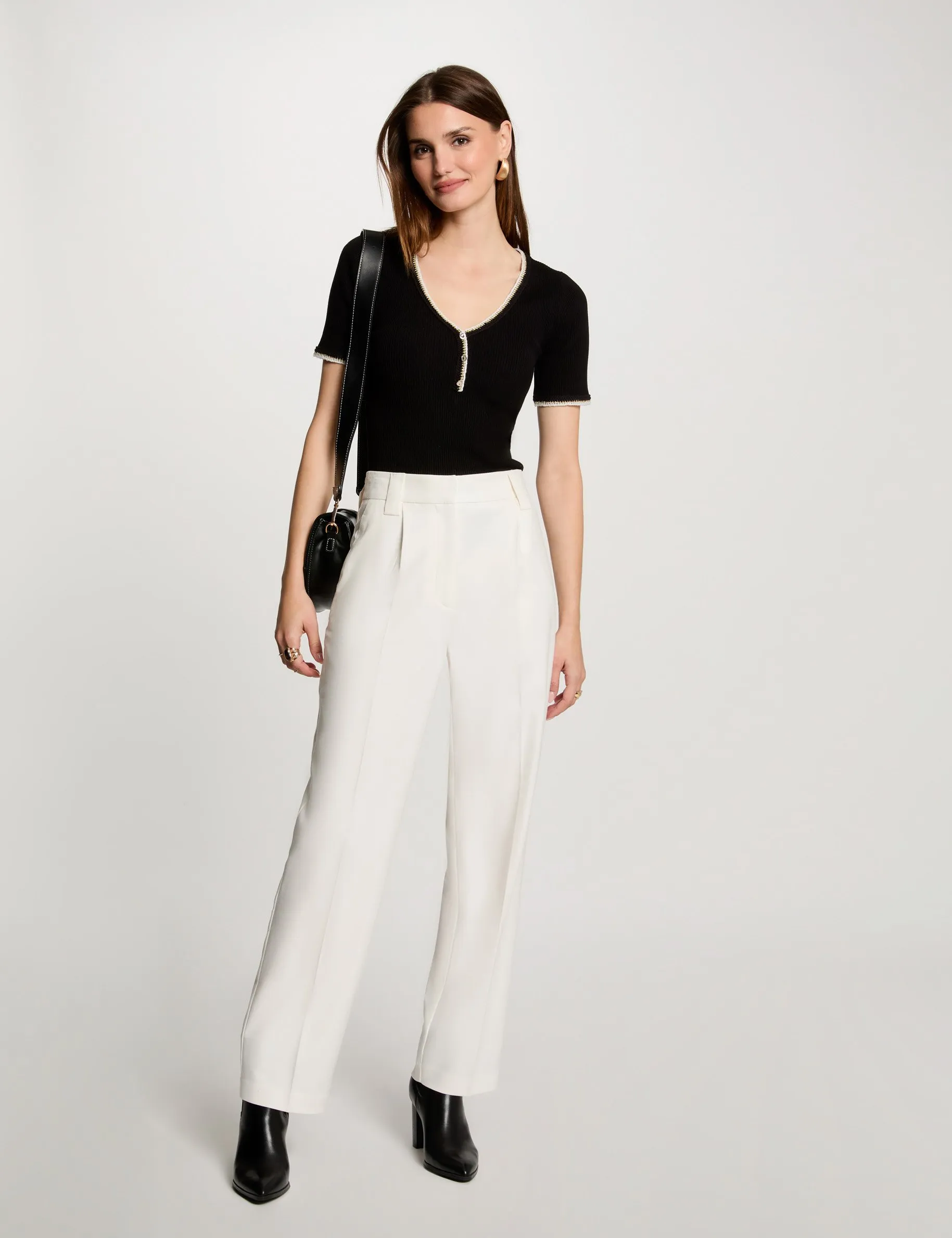 Wide leg trousers with darts ecru women