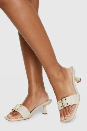 Wide Width Buckle Detail Low Square Toe Heels