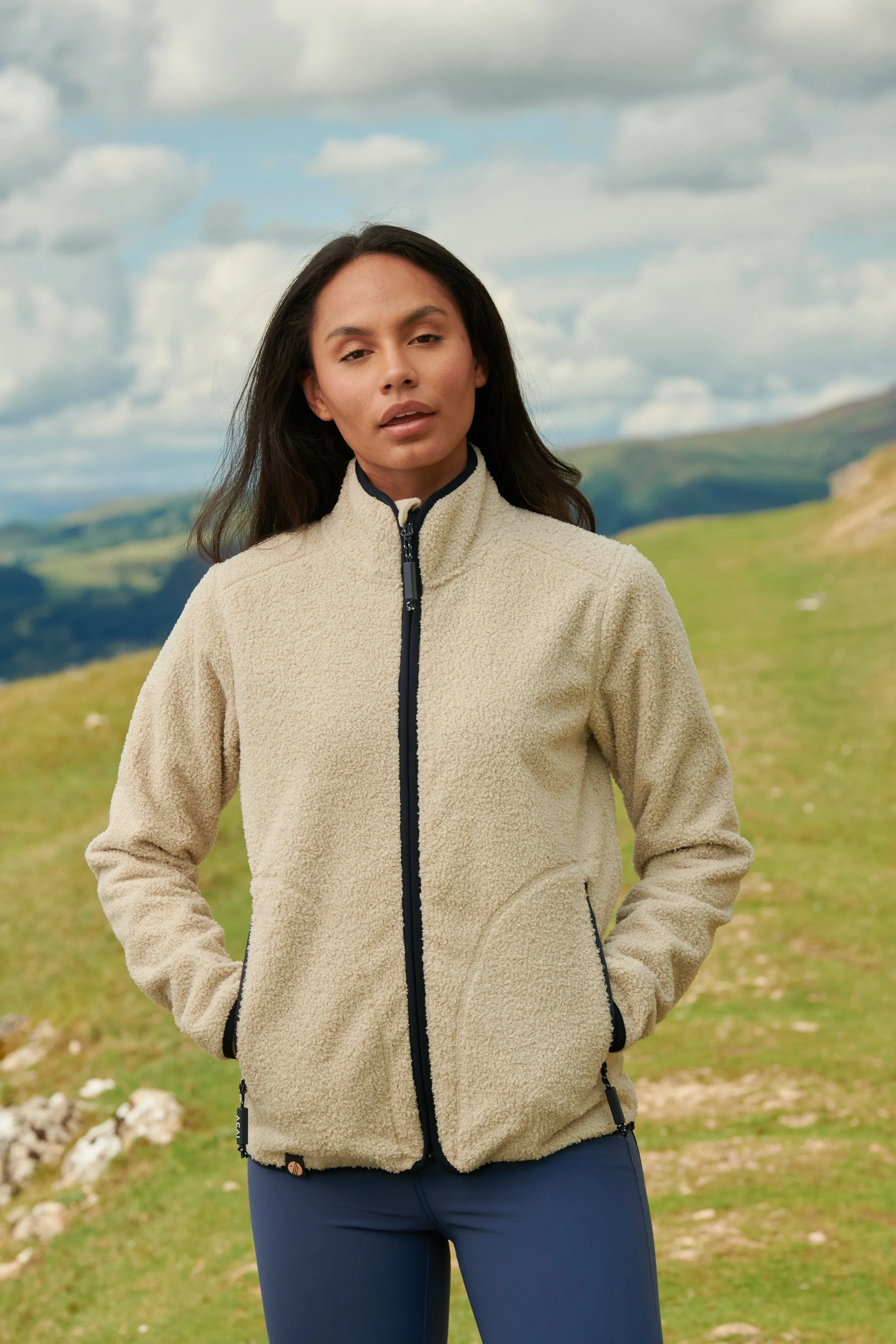 Windproof Zip-Up Fleece Jacket - Oatmeal