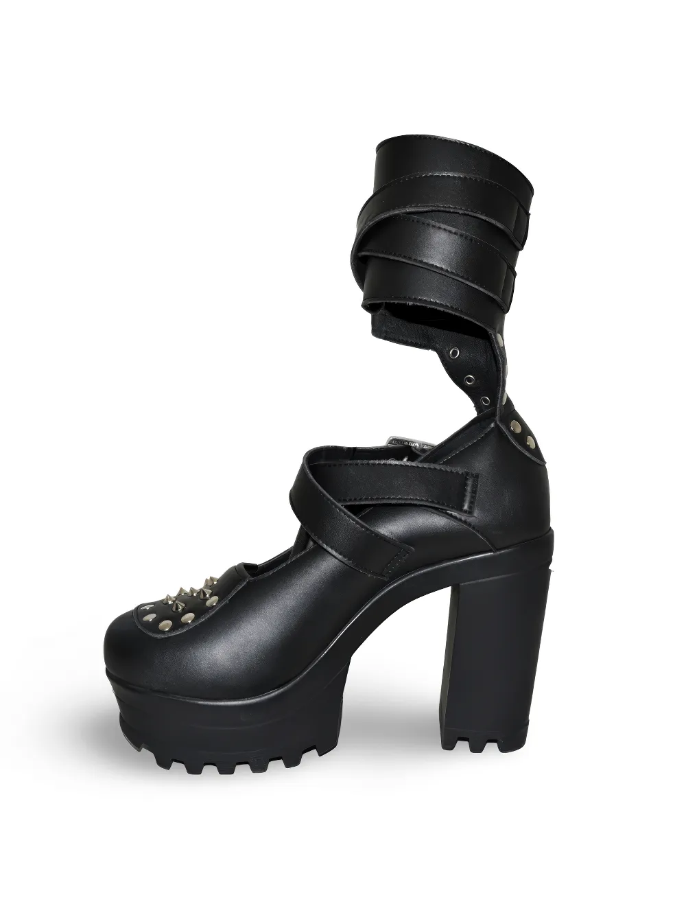 Woman's Black Leather Heels with High Platform