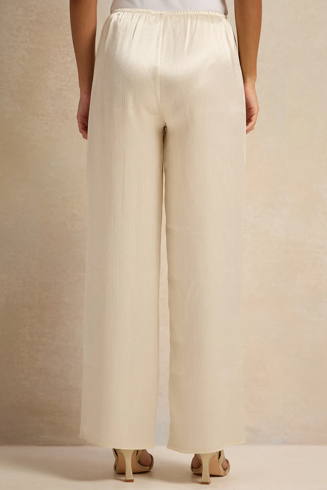 Women Beige Crinkled Trousers