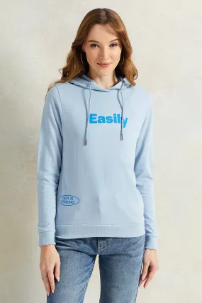 Women Blue Print Hooded Sweatshirt