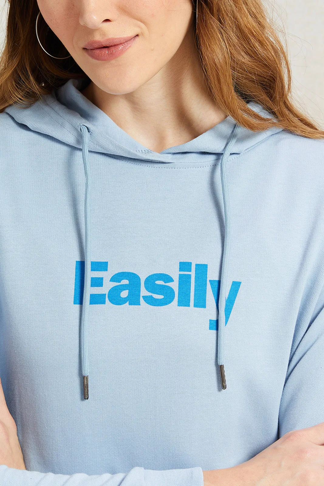 Women Blue Print Hooded Sweatshirt