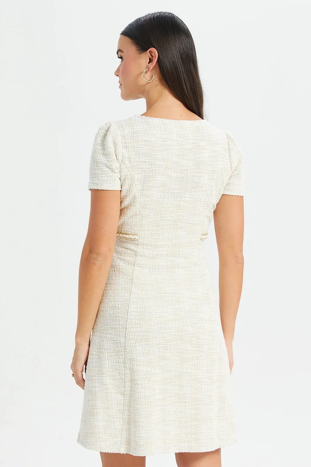 Women Cream Tweed Dress