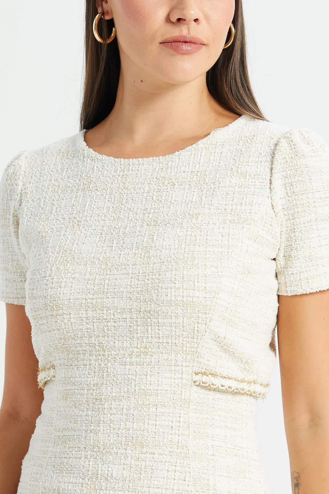 Women Cream Tweed Dress