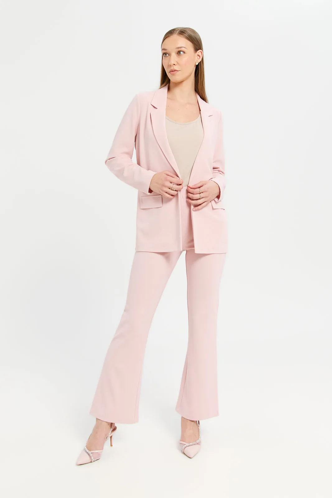 Women Pink Fit And Flare Trousers